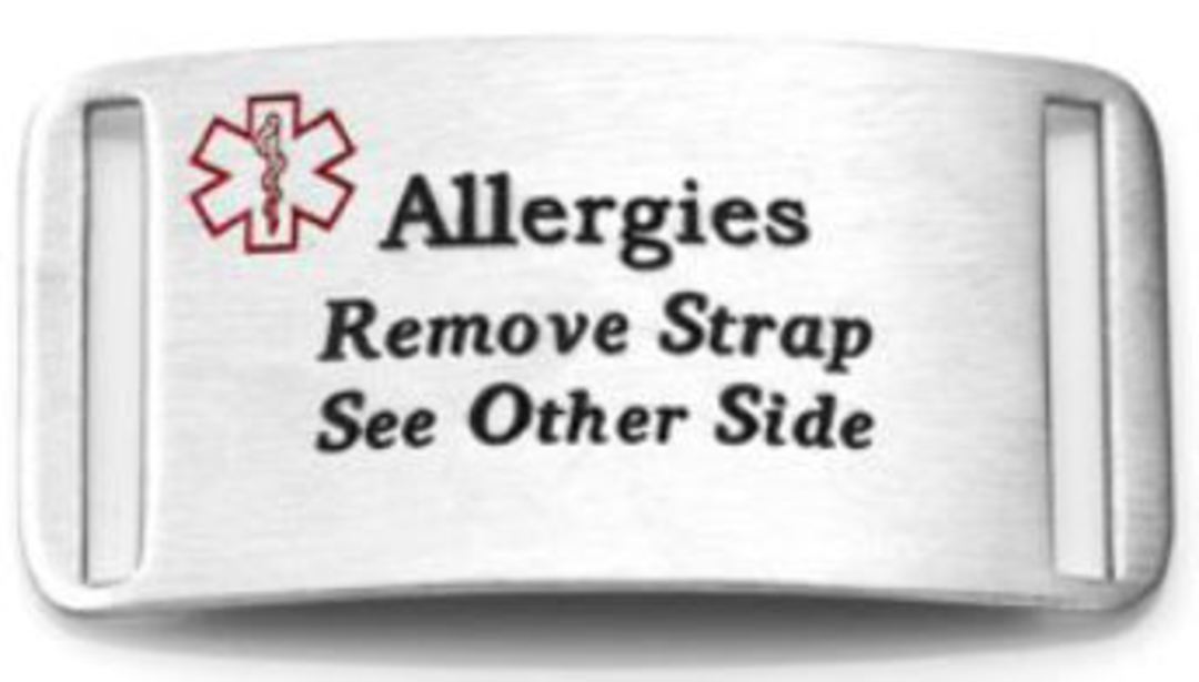 Stainless Steel Medical Alert Plaque - Allergies Remove Strap See Other Side image 1